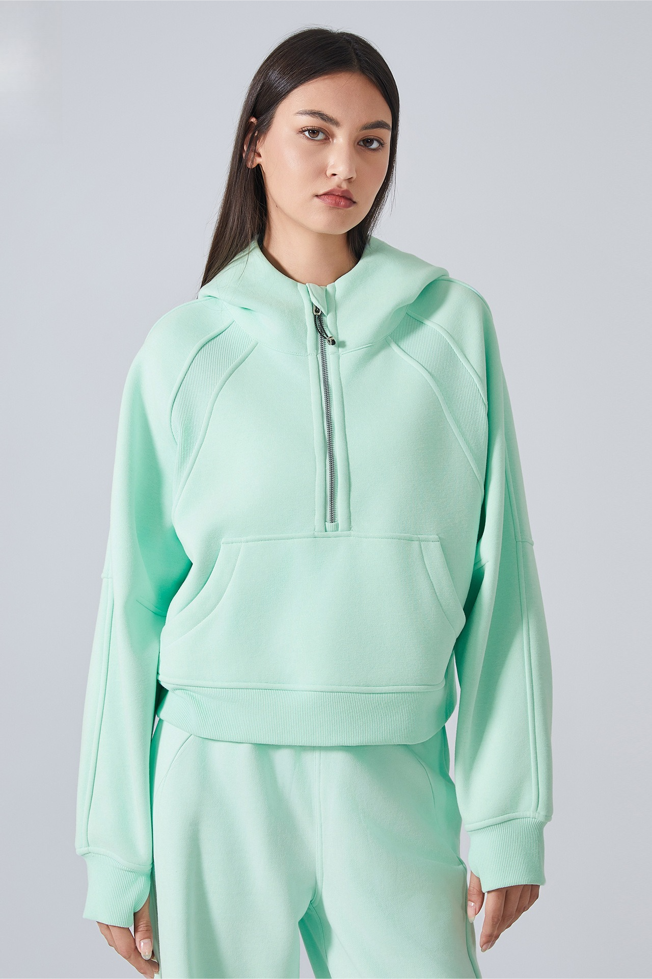 Fleece Lined Half Zip Loose Athletic Yoga Hoodie
