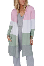 Multicolor Color Block Casual Pocketed Duster Cardigan