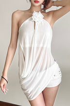 Solid Loose Flowy Halter Backless Blouse