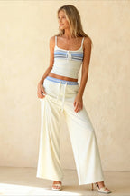 Contrast Oneck Lace Up Two Piece Pants Set