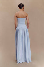 Solid Color Sleeveless Backless Ruched Corset Maxi Prom Dress