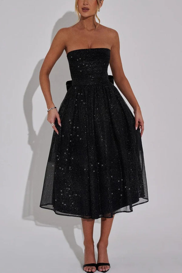 Kaylee Elevated Off Shoulder Backless Maxi Dress with Bow Chic Silhouette Collection