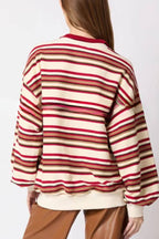 Striped Lapel Long-sleeved Top Loose Casual Sweatshirt