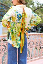 Antibes Satin Floral Print Back Tie-up Button Down Oversized Blouse