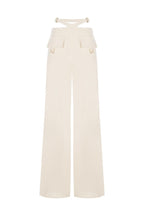 Leia High Neck Button Bell Sleeve Top and Cutout Waist Metal Pocketed Flare Pants Set