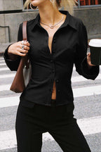 British Style Striped Button Front Lightweight Blouse