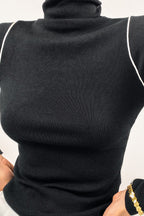 Black Cashmere-Blend Contrast Trim Turtleneck Sweater
