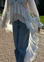 Cascade Drama - Long Ruffle High-Low Blouse