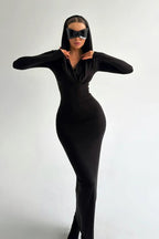 Slim-Fit Solid Color Party Dress