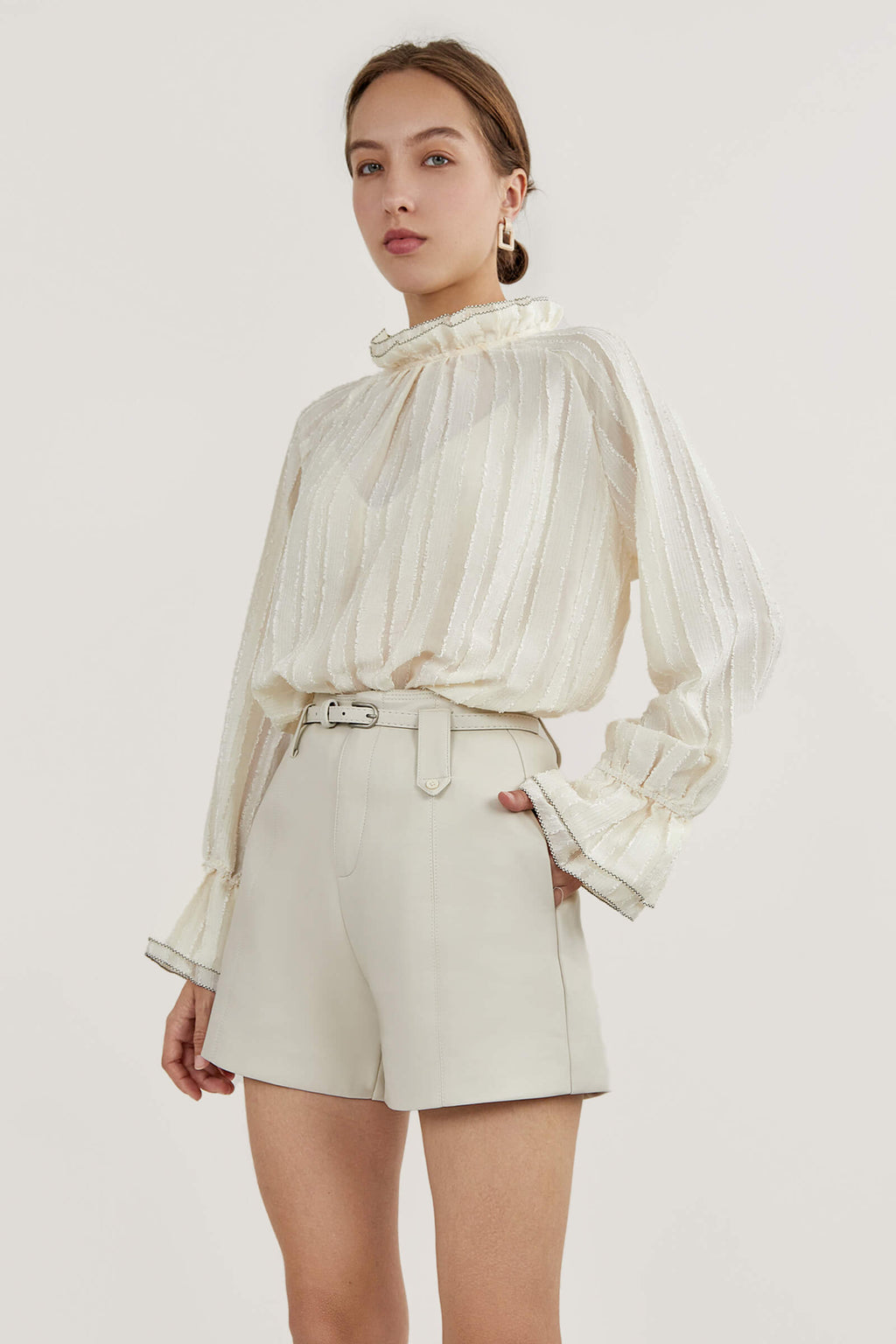Dreamiest Love Ivory Long Sleeve Lace-Trimmed Blouse