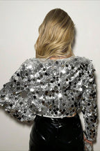 Chic Cropped Metallic Sequin Detail Coat