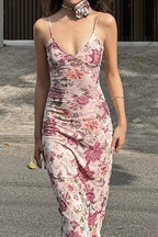 Backless VNeck Maxi Floral Dress
