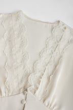 Ivory Satin Scallop Lace Puff Sleeve Crop Top