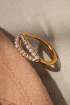 Fashionable Double-layer Inlaid Rhinestone Pearl Ring