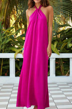 Sleeveless halter neck sexy open back solid color dress