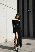 Fashionable Ruffle Hem Split Bodycon Maxi Dress