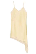 Elouise Satin Lace Trim V-neck Asymmetrical Hem Slip Mini Dress
