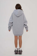 Solid Color Oversize Long - Sleeve Zip - Up Hoodie