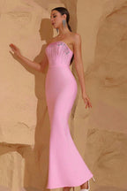 Rhinestone Strapless Bandage Fishtail Party Dress