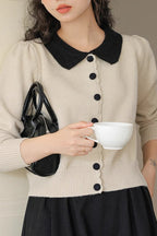 Peter Pan Collar Color Block Cardigan