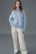 Solid High Neck Loose Knit Sweater
