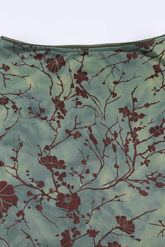 Floral Print Low Waist Color Block ALine Skirt