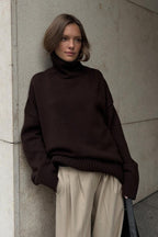 Loose Fit Solid Turtleneck Euro Knit Sweater