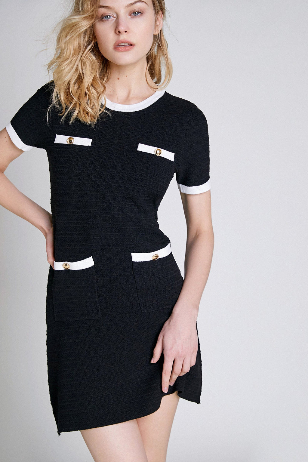 Black Contrast Trim Knit Mini Dress