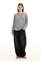 Tencel Wool V Neck Long Sleeve Top