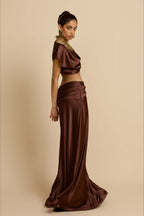 Ruched Panel Strapless Top High Waist Skirt Set