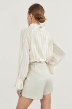 Dreamiest Love Ivory Long Sleeve Lace-Trimmed Blouse