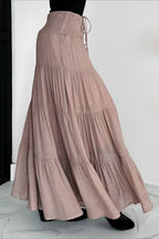 Boho Chic High Waisted Contrast Drawstring A Line Maxi Skirt
