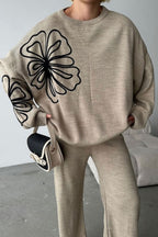 Casual Round Neck Knit Sweater with Pants Two Piece Set