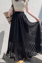 Chiffon Pleated Flowing Maxi Skirt