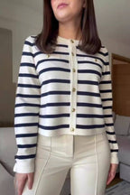 Striped Knit Cardigan with Metal Buttons