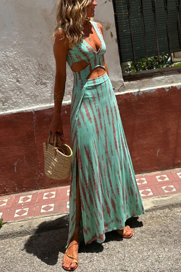 Abigail Exclusive Stretch Tie Dye Slit Dress with Cutouts Elevated Occasion Wear