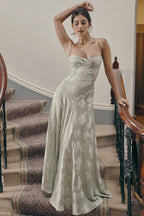 Dainty Lace Spaghetti Strap Tie Waist  Prom Dress