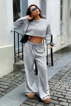 Cozy Long Sleeve Crewneck Sweatshirt Straight Pants Set
