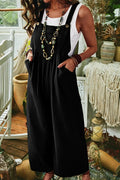Solid Color Sleeveless Pocket Casual Wide Leg Side Button Jumpsuit