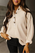 Smoke Green Waffle Patchwork Drop Sleeve Henley Top