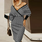 Deep - Party - V-Neck Plaid Gown Long Hip Streetwear Arm Spring Casual Autumn Gown Striped Vestidos