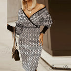 Deep - Party - V-Neck Plaid Gown Long Hip Streetwear Arm Spring Casual Autumn Gown Striped Vestidos