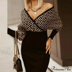 Deep - Party - V-Neck Plaid Gown Long Hip Streetwear Arm Spring Casual Autumn Gown Striped Vestidos