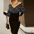 Deep - Party - V-Neck Plaid Gown Long Hip Streetwear Arm Spring Casual Autumn Gown Striped Vestidos