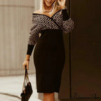 Deep - Party - V-Neck Plaid Gown Long Hip Streetwear Arm Spring Casual Autumn Gown Striped Vestidos