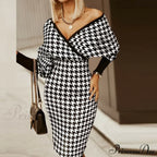 Deep - Party - V-Neck Plaid Gown Long Hip Streetwear Arm Spring Casual Autumn Gown Striped Vestidos