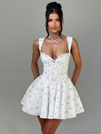 Deep V Backless Pleated Mini Dress