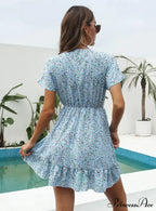 Deep V-Neck Flounces Chiffon Flowered Top