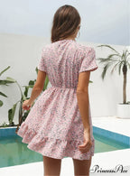 Deep V-Neck Flounces Chiffon Flowered Top
