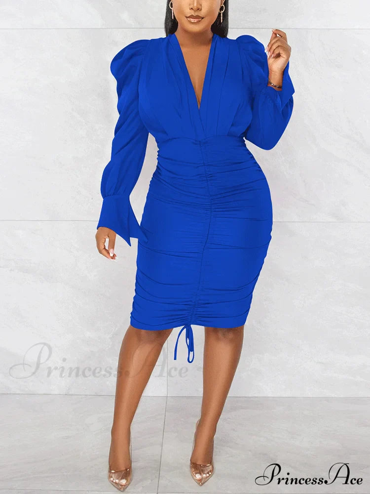 Deep V-neck Front Trendy Tie Mini Dress